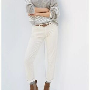 Anthropologie Pilcro Slim Boyfriend Corduroy Pants Cream Womens 28 ANKLE